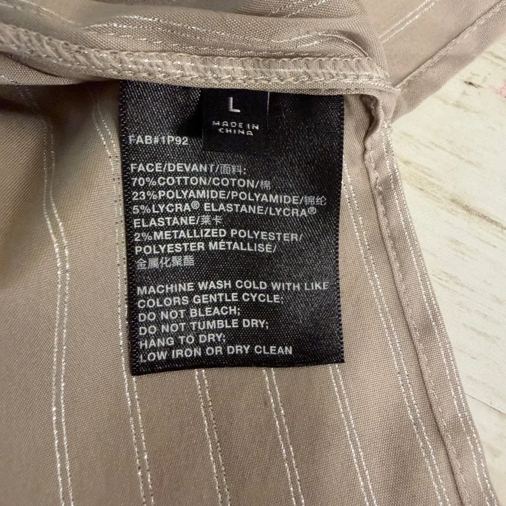 Lafayette 148 Button Down Top Womens L Taupe Pinstripe Minimalist Office Neutral - Picture 7 of 16